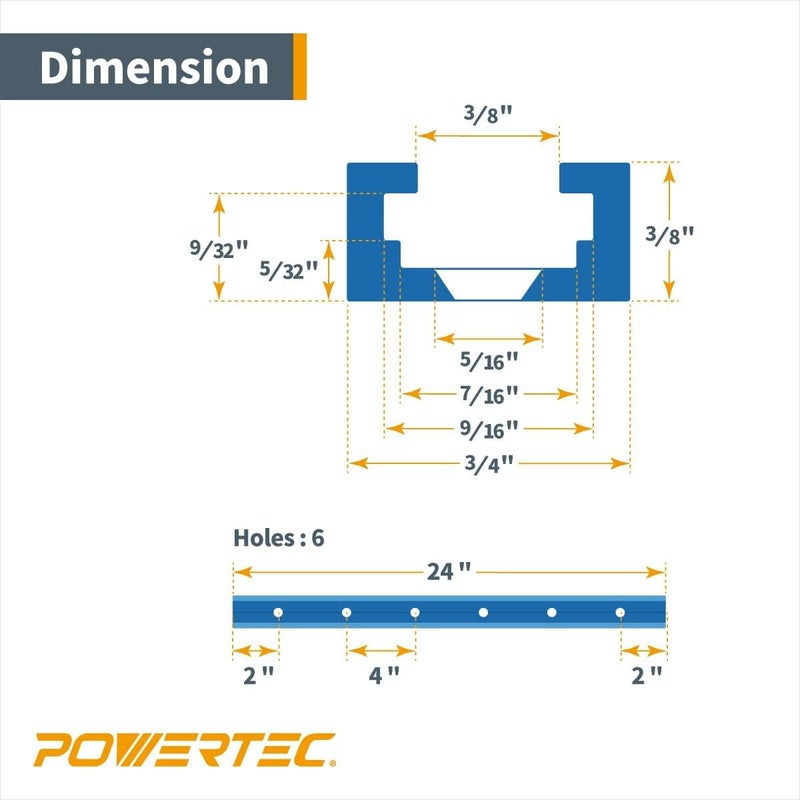 POWERTEC 71118-P4 24 Inch Double-Cut Profile Universal T-Track with Predrilled Mounting Holes, 8 Pack, Aluminum T Track for Woodworking Jigs and Fixtures, Drill Press Table, Router Table, Workbench - Image 5
